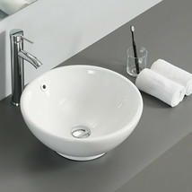 Ceramic Circular Vessel Bathroom Sink  Round Faucet Pop Up Drain Top Whi... - £88.74 GBP