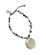 Chicos Beaded Statement Necklace Made In USA Black Clear Large Pendant 1... - $244.74 MXN