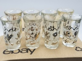 Lot of (8) Standard Size Black &amp; White flowers Shot Glasses - £5.43 GBP