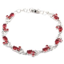 5CT Oval Cut Lab Created Red Ruby Women&#39;s Tennis Bracelet 14K White Gold Plated - £269.05 GBP