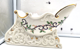 Lefton 2000 Christmas Santa Sleigh Center Piece Bowl Large Holly Gold - $16.95