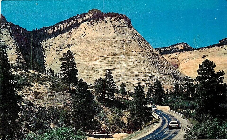 Chrome UT Postcard H050 Checkerboard Mesa Old Car Zion National Park Unp... - $3.47