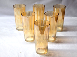 Vintage J EAN Nette Glass Moderne Peach Lusterware 6.5&quot; Iced Tea Glass - Set Of 6 - $34.44