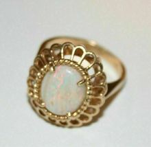 Antique 2.00CT Oval Cut Fire Opal 14K Yellow Gold Over Anniversary Wedding Ring - £76.16 GBP