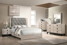 Loches 4-Piece Beige Bedroom Set with Grey Upholstered Headboard - $1,120.00