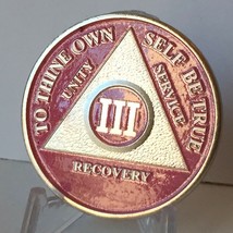 Pink &amp; Silver Plated 3 Year AA Chip Alcoholics Anonymous Medallion Coin - £16.29 GBP