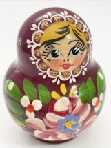 Nesting Dolls Hand Painted Pink Floral Ladies 2.5H x 2W in. Brown  - £15.15 GBP