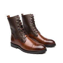 Men&#39;s Trendy High-top Boots Motorcycle Boots Leather Boots Non-slip Low-top Thic - £53.42 GBP