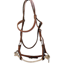Unmarked Harness Leather Single Rope Nose Sidepull Bitless Bridle Hackamore - $129.99