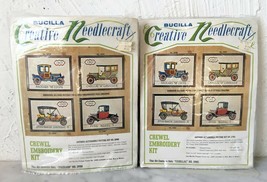 Vintage Bucilla Crewel Kits-Packard 48 Coupe-Started &amp; Cadillac H Limousine-Done - £37.09 GBP