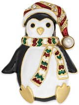 Macy&#39;s Holiday Lane Penguin Brooch Pin Wearing Holiday Hat W Matching Scarf New - £13.25 GBP