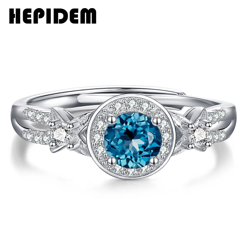 HEPIDEM  Really Topaz Rings Women 925  Silver  Blue Gemstones Wedding Bands Enga - £55.52 GBP