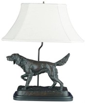 Sculpture Table Lamp Setter Dog Traditional Hand Painted OK Casting Linen Shade - £494.80 GBP