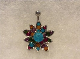 Crystal multi colored flower Belly Navel Ring NEW - £4.95 GBP