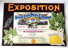 Vtg Sunkist Lemons Fruit Crate Label Alaska Yukon Pacific Expo Schmidt L... - £15.70 GBP