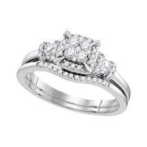 10kt White Gold Round Diamond Square Bridal Wedding Ring Band Set 3/8 Cttw - $559.00