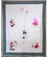 Sunbonnet Sue in Pinks and Cream with Green and Pink Border Handmade Quilt - £115.54 GBP
