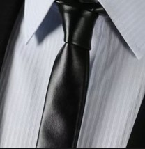 Stylish  Neck Tie Men Wedding Black Leather New  Real Genuine Lambskin P... - £26.50 GBP