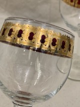 3 VTG Culver Cranberry Scroll 22K Gold Wine Glasses MCM Stemware 60s Rub... - $55.05