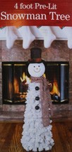 New Flocked Lighted Snowman White Christmas Tree Display 4&#39; Tall Fully Decorated - £57.84 GBP