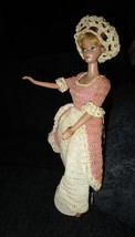 Vtg Handmade Crochet Knit For Barbie Doll Clone Dress Colonial w/ Matching Cap - £10.11 GBP