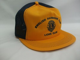 English Harbour East Lions Club Hat VTG K Brand Blue Yellow Snapback Trucker Cap - £16.05 GBP
