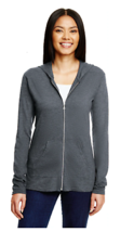 New Womens  M  Anvil Tri-Blend L/S  Zip Front Hooded Tee shirt Charcoal Heth - £7.11 GBP