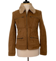 Vintage Disney World Jacket Brown Faux Suede Leather Polyester Sherpa Lined - £49.57 GBP