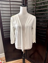 Worthington Women&#39;s White Open Front Cardigan Sheer Yellow Floral Back M - $17.75