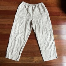 J. Jill Cream 100% Linen Pull On Crop Pants Size Large Beige Pockets Lag... - $19.79