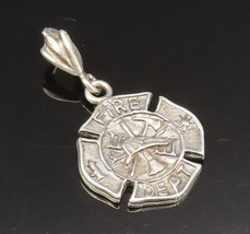 925 Sterling Silver - Vintage Fire Department Badge Medal Pendant - PT21123 - £28.31 GBP