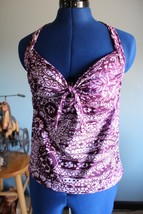 Women&#39;s Purple/White Floral Tankini Swim Top Lightly Padded ~S~ - $10.39
