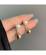 S925银针欧美金属风高级感水滴造型耳钉简约气质唯美珍珠耳饰7009 - $8.25 MXN