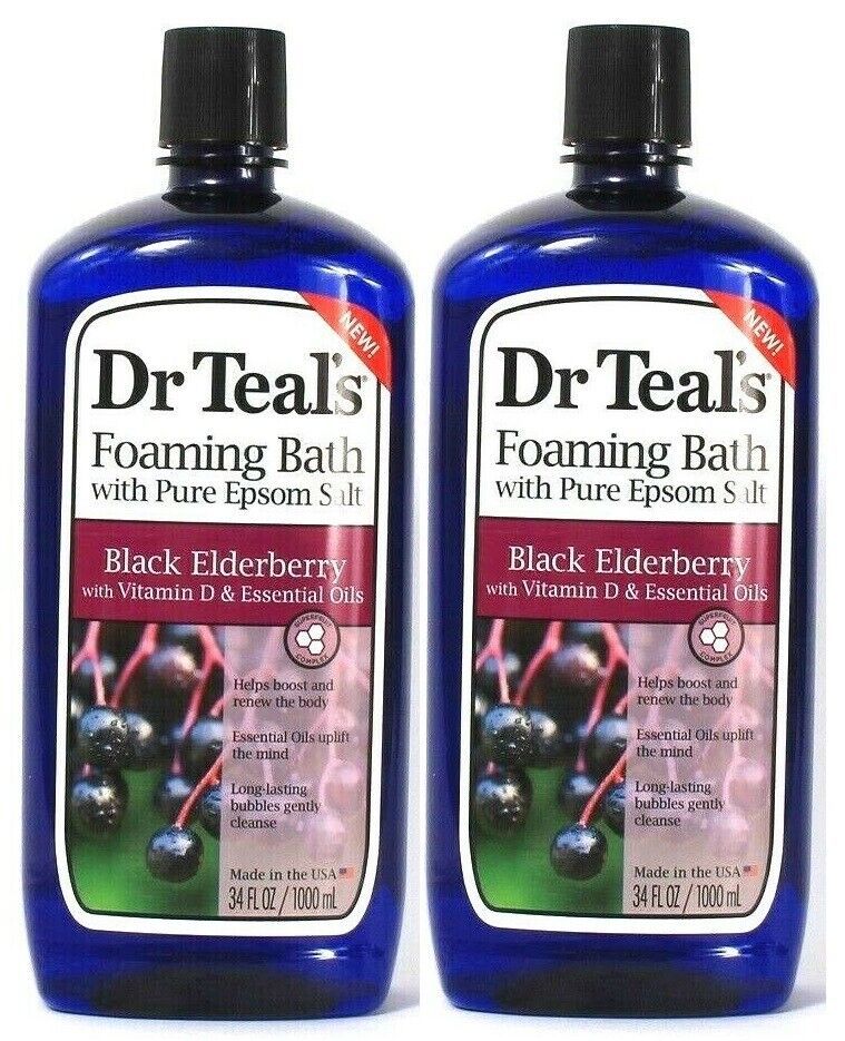 2 Dr Teal's Black Elderberry Essential Oils Foam Bath With Pure Epsom Salt 34 Oz - $29.69