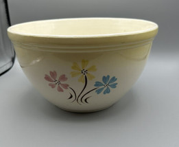 Hull Mixing Bowl Blue Yellow Pink Flowers 1940s 9.5 x 6 Ins. Made in USA - £29.86 GBP