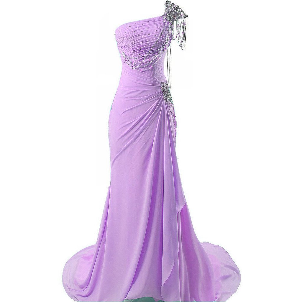Kivary Women's Beaded One Shoulder Crystals Chiffon Long Corset Prom Evening Dre