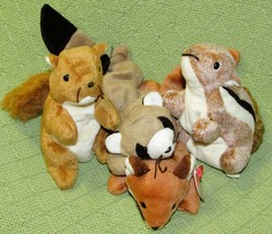 Ty B EAN Ie Babies Lot Of 4 Ringo Raccoon Sly Fox Nuts Squirrel Chipper Chipmunk - £8.63 GBP