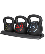 Kettlebell Set Fitness Strength Training Exercise With Base Rack Pro 3-P... - $63.99