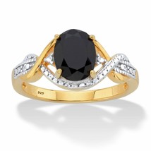 18K Gold Over Sterling Silver Womens Black Onyx Diamond Accent Ring 6 7 8 9 10 - £145.10 GBP