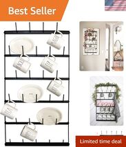 Wall Mounted Coffee Mug Rack - Large Rustic Black Iron Steel Kitchen Rac... - $147.01