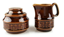 Pruszkow creamer and sugar bowl  Polish pottery  brown 70s retro kitchen decor - $22.10