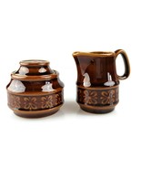 Pruszkow creamer and sugar bowl  Polish pottery  brown 70s retro kitchen... - $30.31 CAD