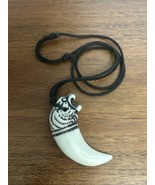 Mens Leopard Head Fang Charm Necklace White 2.5” In Length - $22.00