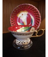 SAJI China Hand Painted Japan Red W/ Floral &amp; Gold Trim Teacup &amp; Saucer - $14.35