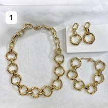 Women&#39;s retro gold thick chain necklace 3 piece set hip hop punk street style je - £14.38 GBP