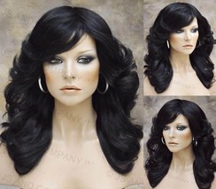 Black Farrah Fawcett Style wig Lots of Body and big open curls with feathered si - $79.95