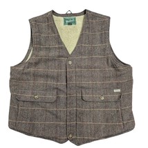VTG Woolrich Brown Wool Herringbone Tweed Vest Sherpa Lined Mens XL Pockets - $78.41