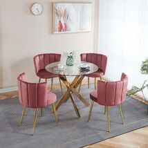 Mid-Century Dining Set 4-6 | Metal Leg, Glass Top, Pedestal Table - $647.99