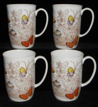 Set (4) Fitz &amp; Floyd  BUTTERFLY PATTERN Handled Mugs MADE IN JAPAN - $29.69