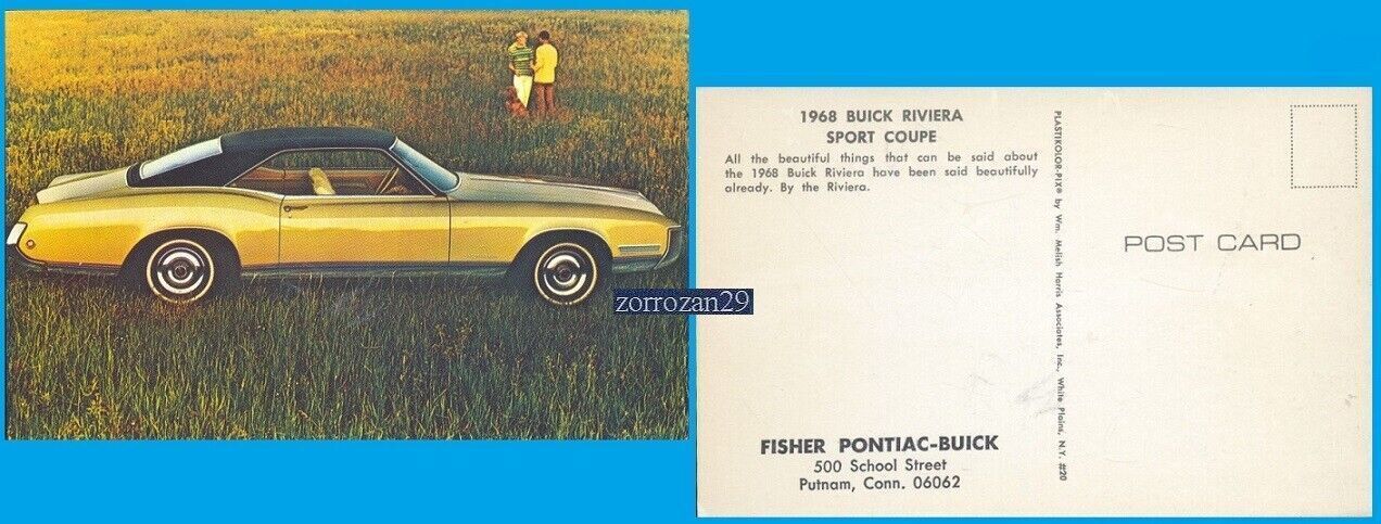 1968 BUICK RIVIERA SPORT COUPE CARTOLINA A COLORI VINTAGE - USA - GRANDE... - $7.49